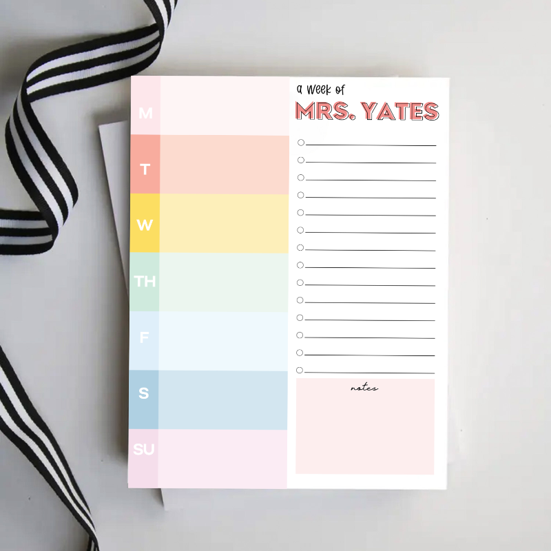 Personalized Teacher Colorful Scallop Weekly Planner Notepad , To-Do List Organizer, End Of School Year Gift For Teacher, Cute Teacher Appreciation Gift, Office Essential