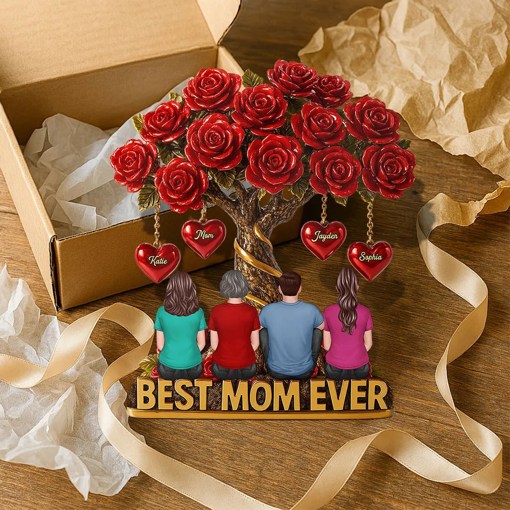 Mom & Children Under Beautiful Rose Tree Personalized Acrylic Block Plaque