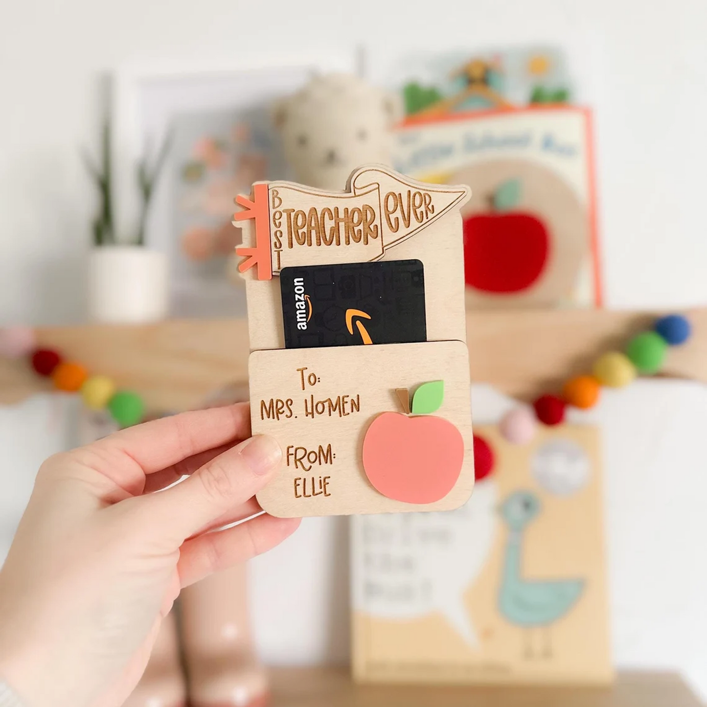 Personalized Teacher Pennant Flag Gift Card Holder for Teacher Appreciation Gift, End Of School Year Gift