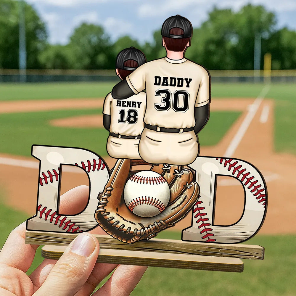 Baseball Softball Dad & Kids Glove Personalized Standing Wooden Plaque, Father's Day Gift for Dad, Gift for Husband