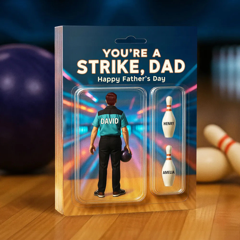 You're A Strike Dad With Kids' Names Custom Figure Personalized Acrylic Block Plaque, Unique Father's Day Gift For Him, For Dad, For Bowling Lover