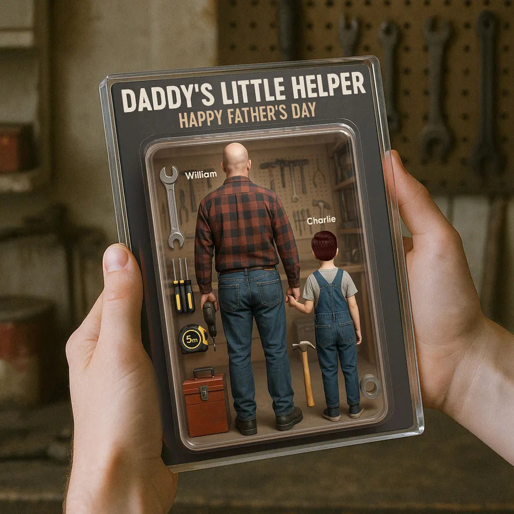 3D Effect Action Figure Daddy's Little Helper Personalized Rectangle Acrylic Block, Gift For Dad