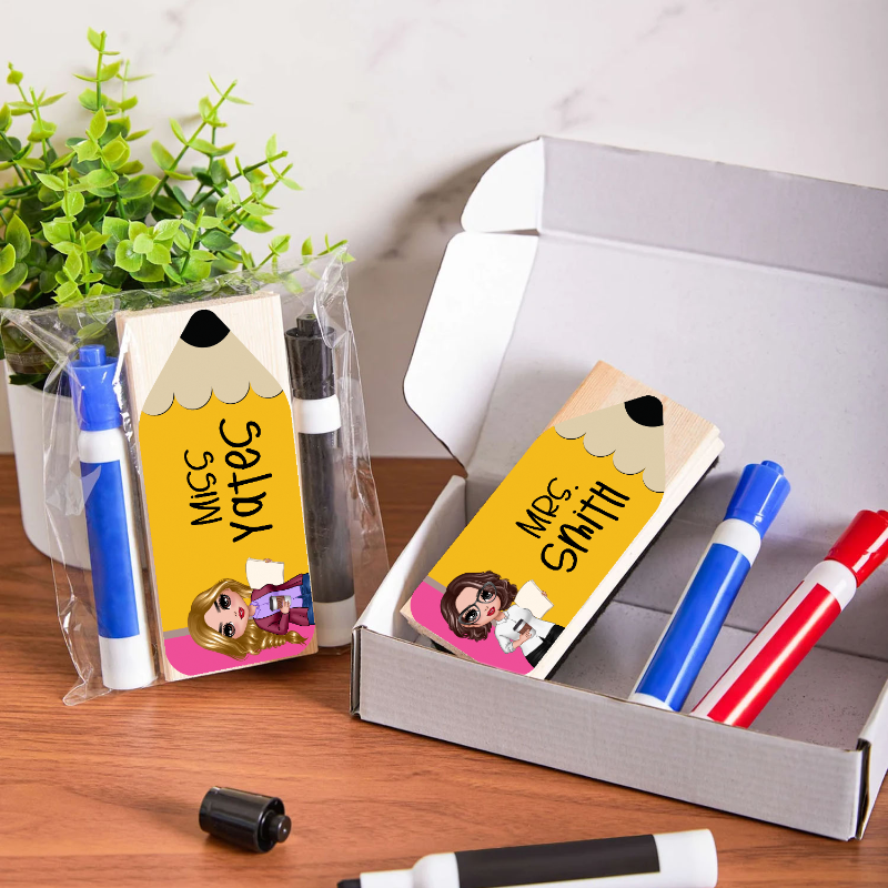 Personalized Doll Teacher Pencil Whiteboard Eraser, End Of The School Year Gift For Teachers, Teacher Appreciation Gift
