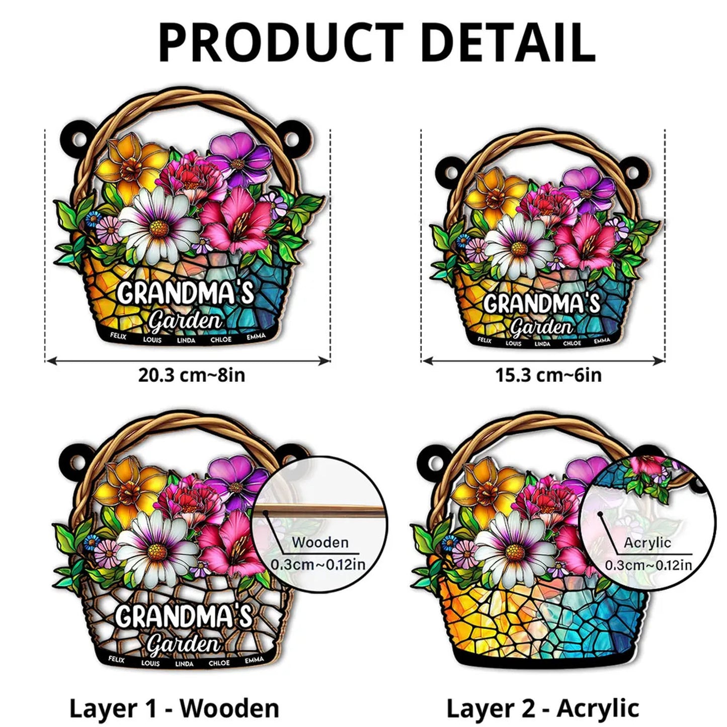 Personalized Birth Month Flower Basket Window Hanging Suncatcher, Grandma Garden Mother's Day Gift