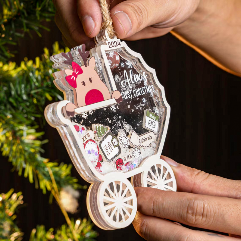 Personalized Reindeer Baby's First Christmas Ornament, Holiday Baby’s First Keepsake