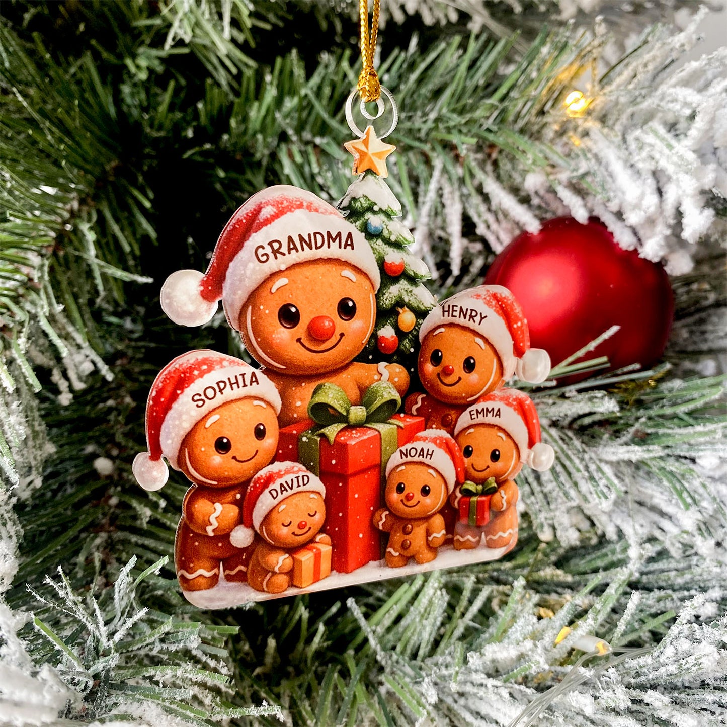 Personalized Gingerbread Family Acrylic Ornament, Christmas Ornament Gift