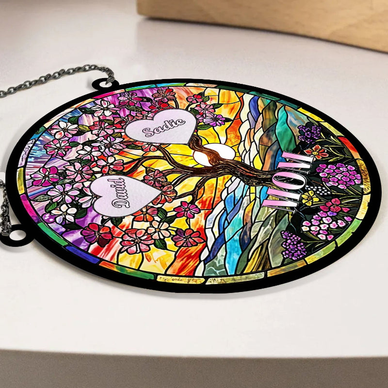 Personalized Love Grows From Mom Heart Tree Window Hanging Suncatcher, Heartfelt Mother's Day Gift For Mom and Grandma