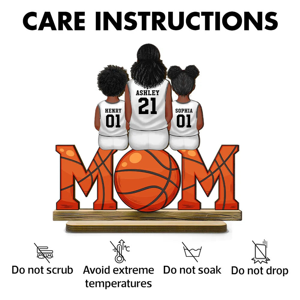 Basketball Mom And Kids Personalized Standing Wooden Plaque, Mother's Day Gift