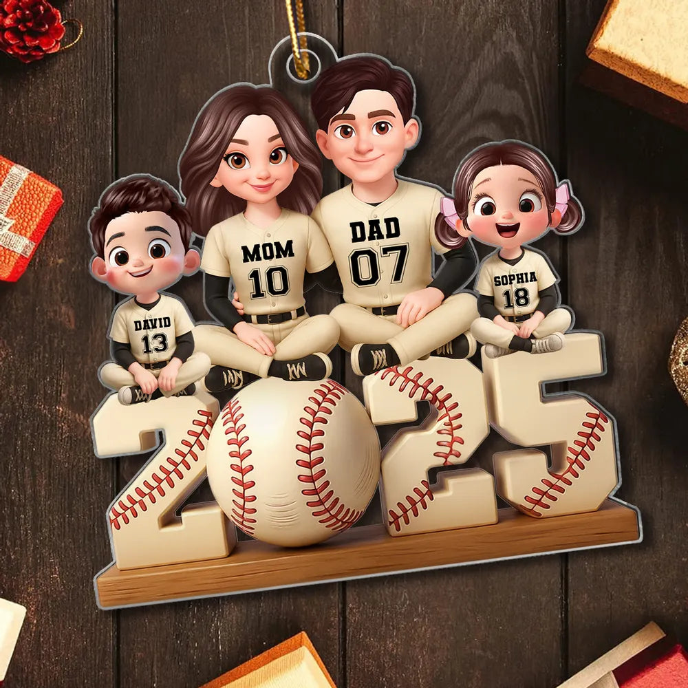Baseball Family Sitting 2025 Personalized Acrylic Ornament, Christmas Gift for Husband, Wife, Kids