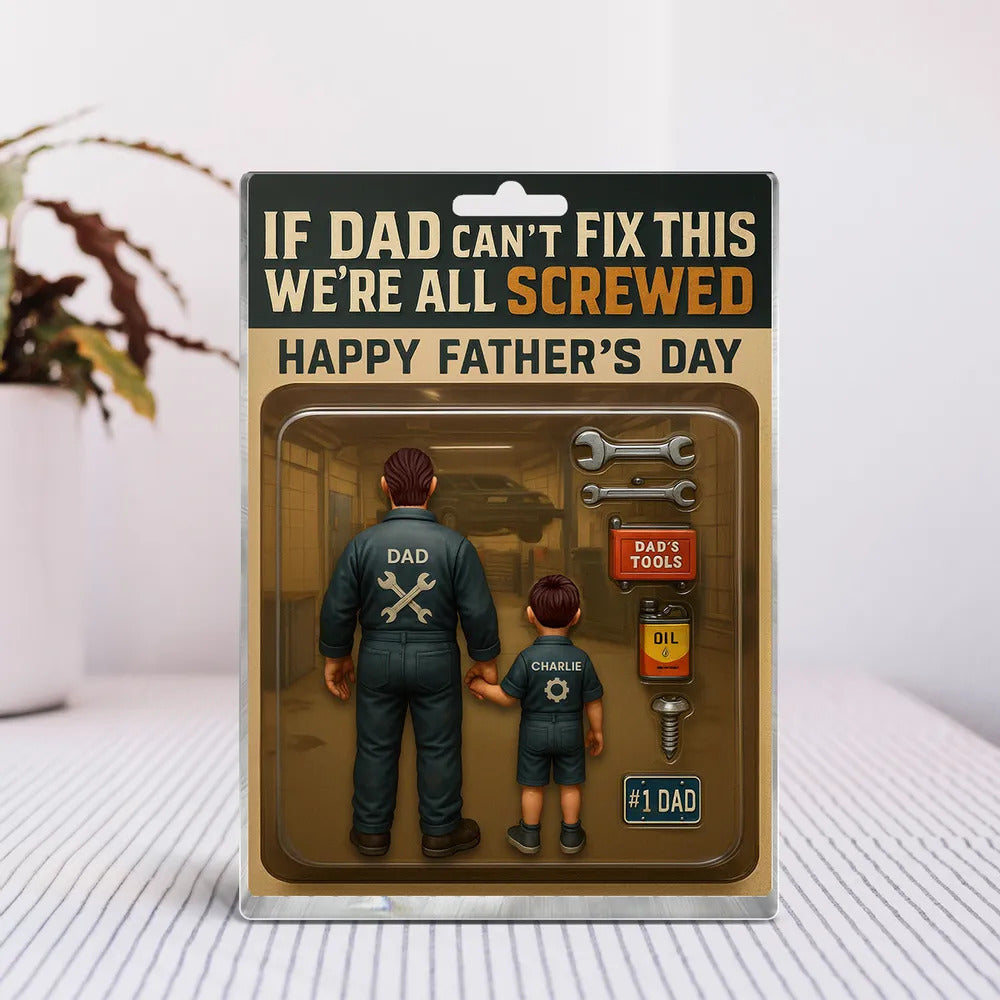 If Dad Can't Fix This We're All Screwed, Mechanic Handy Man Custom Figure Personalized Acrylic Block Plaque, Father's Day Gift for Dad, Gift for Husband