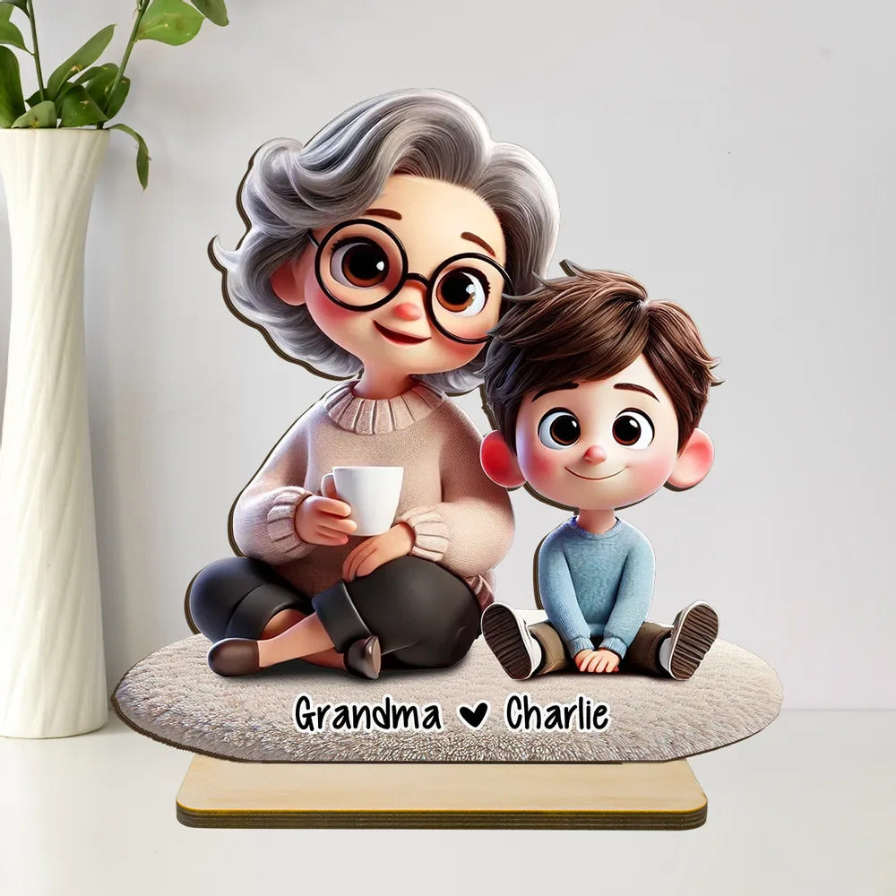 Happy Grandma & Grandkid 3D Personalized Standing Wooden Plaque, Perfect 2025 Mother's Day Gift For Mom, For Grandma