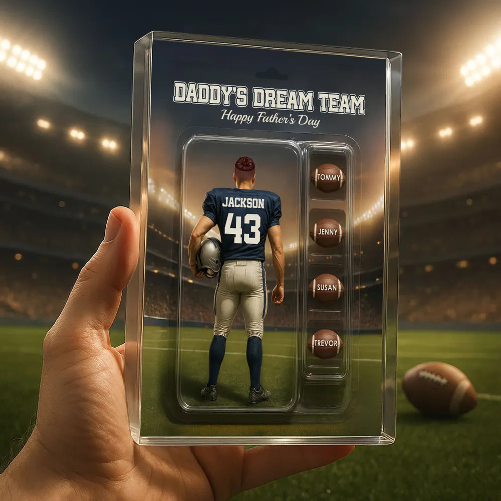 Custom Figure Football Dad With Kids' Names Personalized Acrylic Block Plaque, Perfect 2025 Father's Day Gift For Him, For Dad, For Football Lover