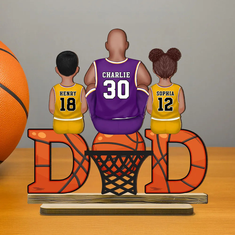 Basketball Dad & Kids Personalized Standing Wooden Plaque, Father’s Day, Gift for Dads