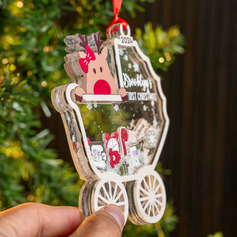 Personalized Reindeer Baby's First Christmas Ornament, Holiday Baby’s First Keepsake