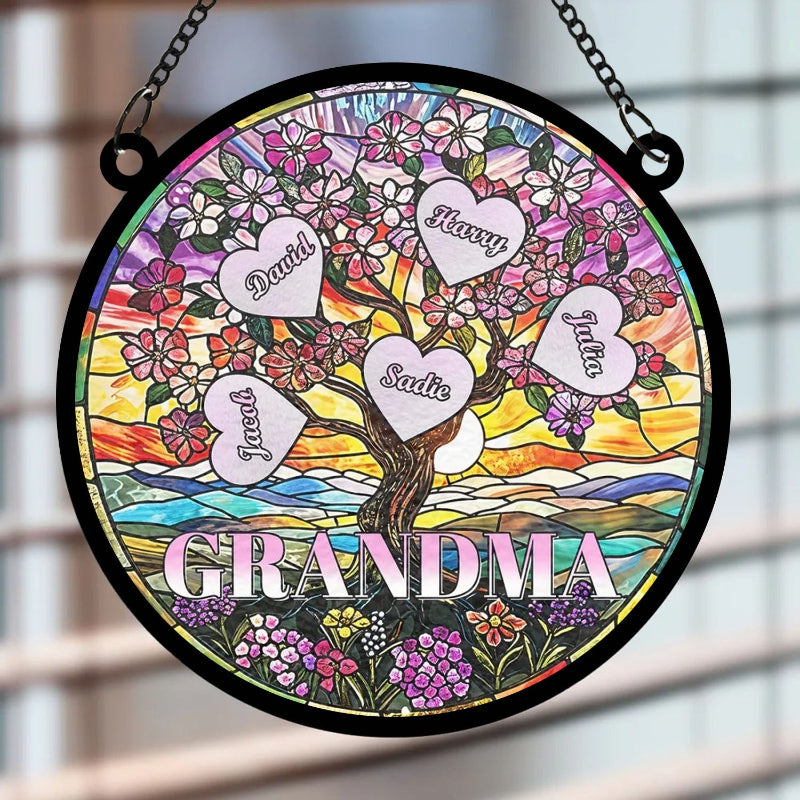 Personalized Love Grows From Mom Heart Tree Window Hanging Suncatcher, Heartfelt Mother's Day Gift For Mom and Grandma