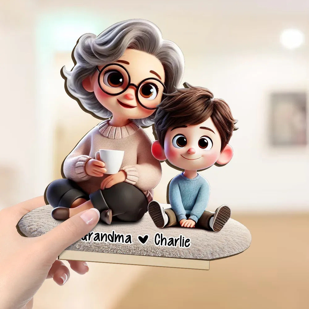 Happy Grandma & Grandkid 3D Personalized Standing Wooden Plaque, Perfect 2025 Mother's Day Gift For Mom, For Grandma