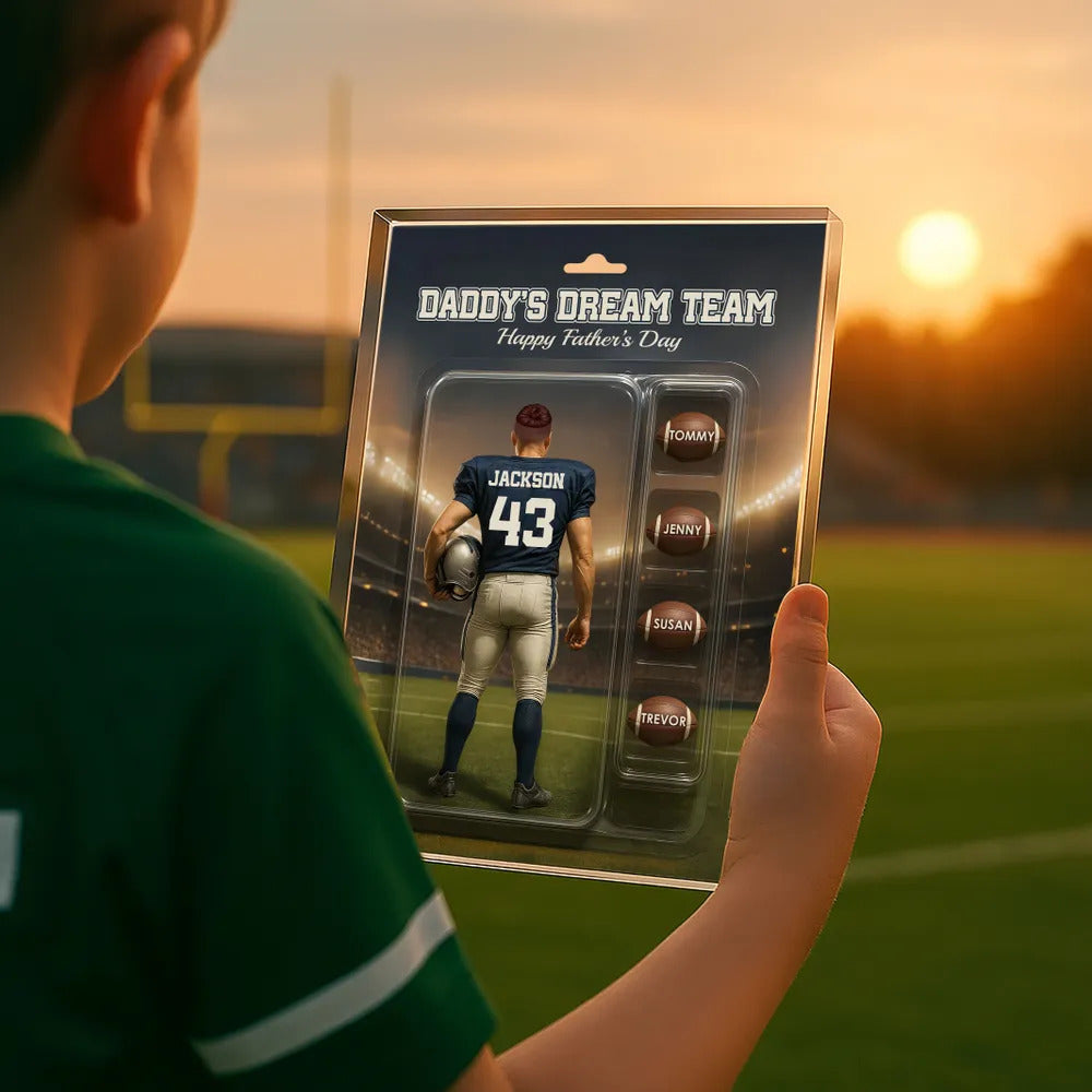 Custom Figure Football Dad With Kids' Names Personalized Acrylic Block Plaque, Perfect 2025 Father's Day Gift For Him, For Dad, For Football Lover
