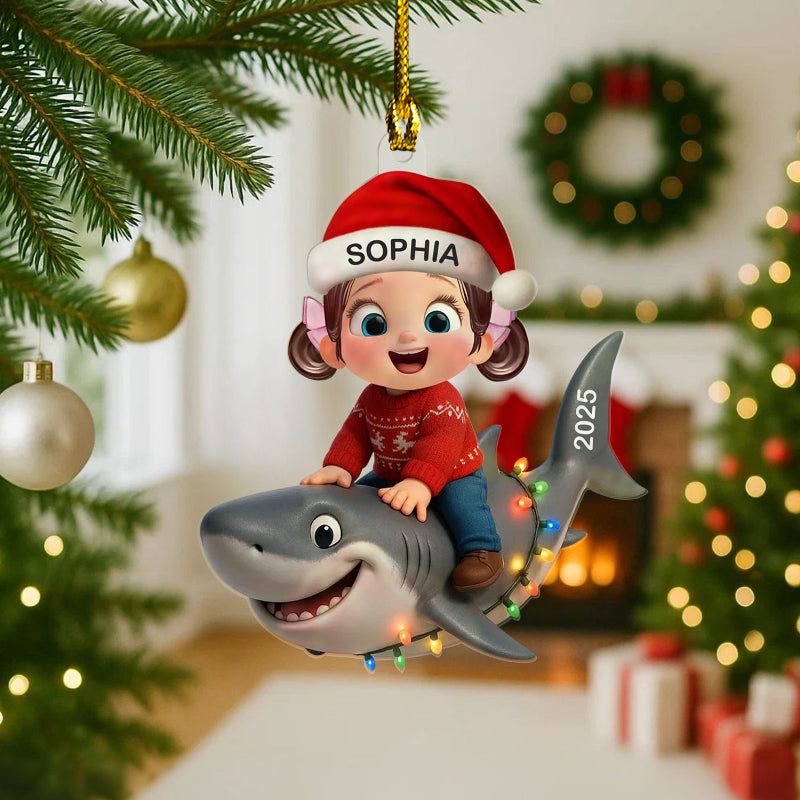 Little Kid Favorite Animals Shark Christmas Personalized Acrylic Ornament, Fun & Unique Gift For Kids, Grandkids