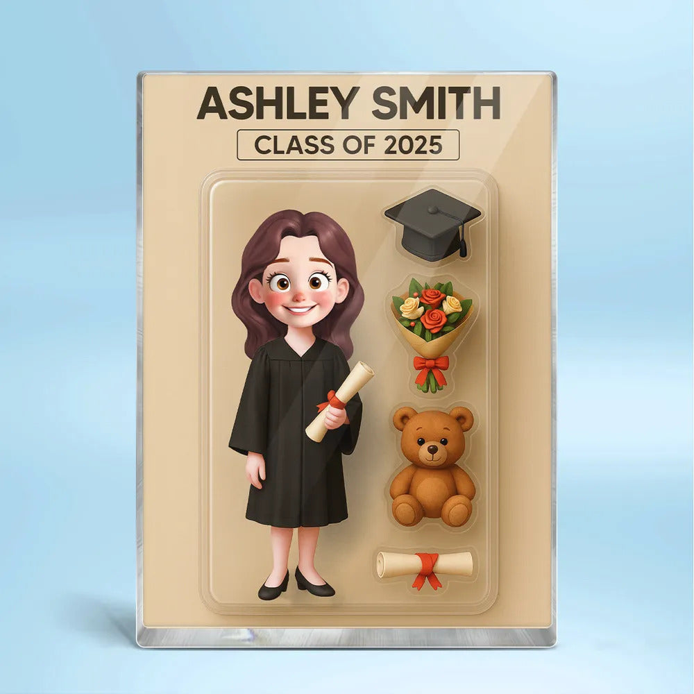 3D Effect Cartoon Funny Style Graduate Action Figure Pack Packaging Personalized Rectangle Acrylic Block Plaque