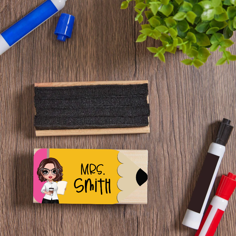 Personalized Doll Teacher Pencil Whiteboard Eraser, End Of The School Year Gift For Teachers, Teacher Appreciation Gift