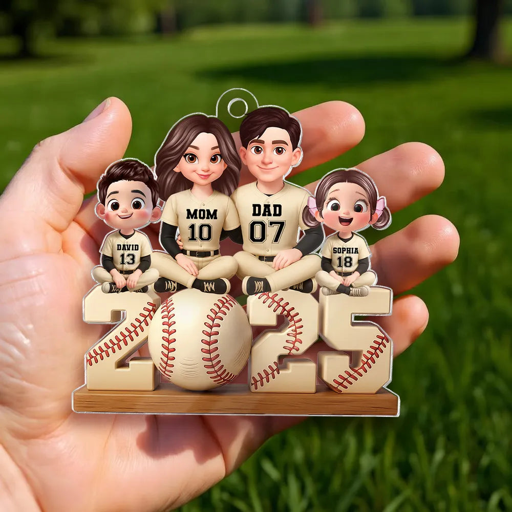 Baseball Family Sitting 2025 Personalized Acrylic Ornament, Christmas Gift for Husband, Wife, Kids