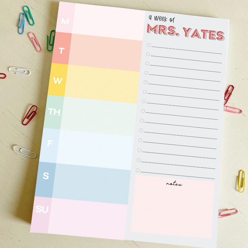 Personalized Teacher Colorful Scallop Weekly Planner Notepad , To-Do List Organizer, End Of School Year Gift For Teacher, Cute Teacher Appreciation Gift, Office Essential