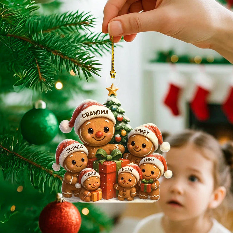 Personalized Gingerbread Family Acrylic Ornament, Christmas Ornament Gift