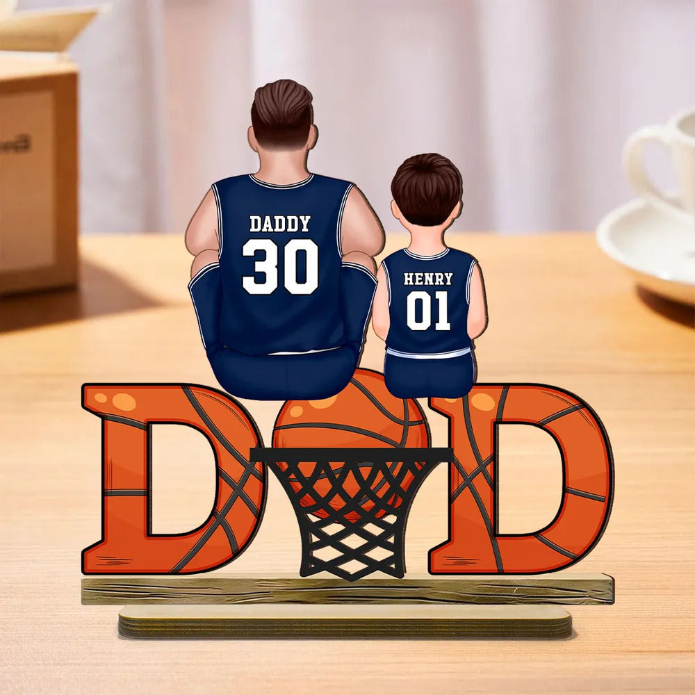 Basketball Dad & Kids Personalized Standing Wooden Plaque, Father’s Day, Gift for Dads