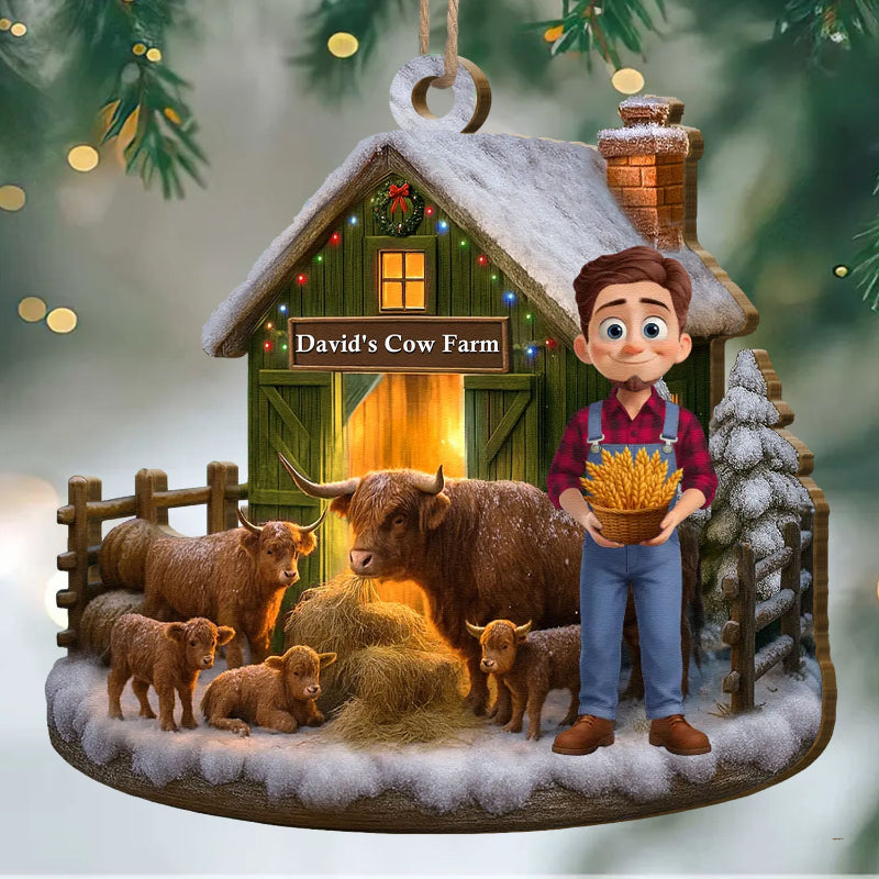Personalized Home Farm Christmas Scene Wooden Ornament, Gift For Family and Animal Lovers