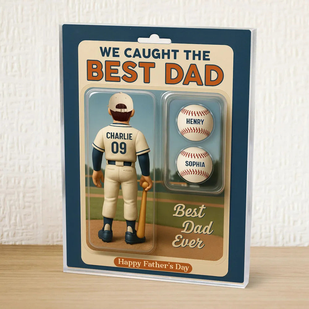 We Caught The Best Dad Grandpa Cartoon Baseball Lover Toy Box Figure Style Personalized Acrylic Block Plaque