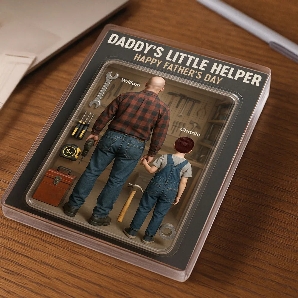 3D Effect Action Figure Daddy's Little Helper Personalized Rectangle Acrylic Block, Gift For Dad