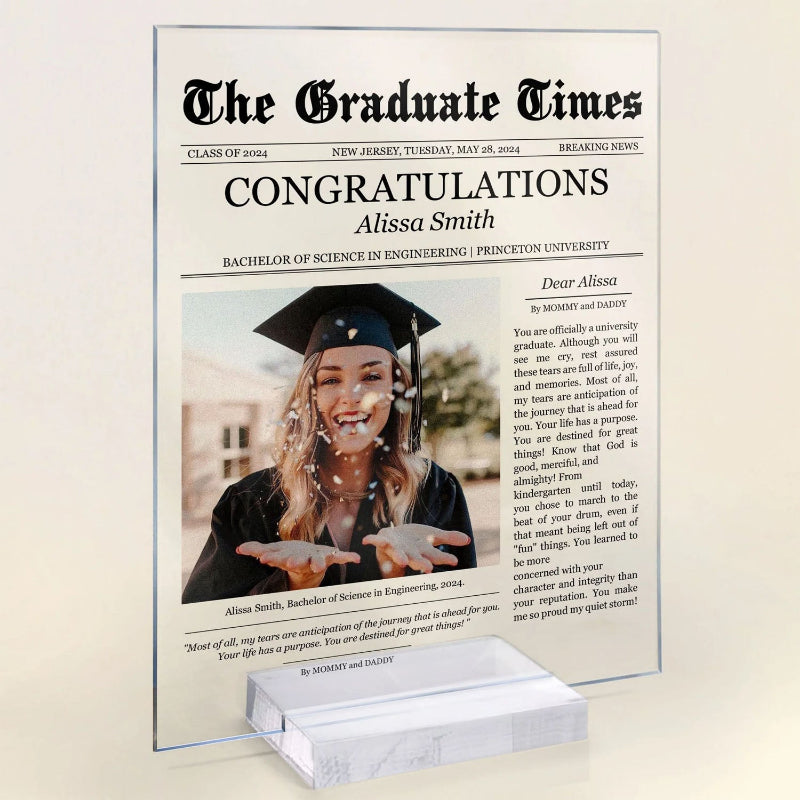 Personalized Newspaper Graduation Celebration Acrylic Photo Plaque, Graduation Keepsake Gift For Friends, Family