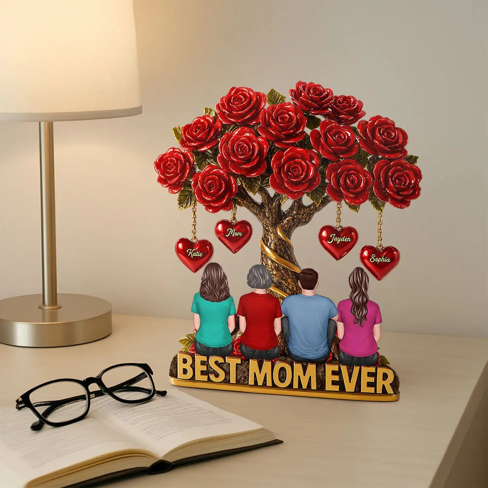 Mom & Children Under Beautiful Rose Tree Personalized Acrylic Block Plaque