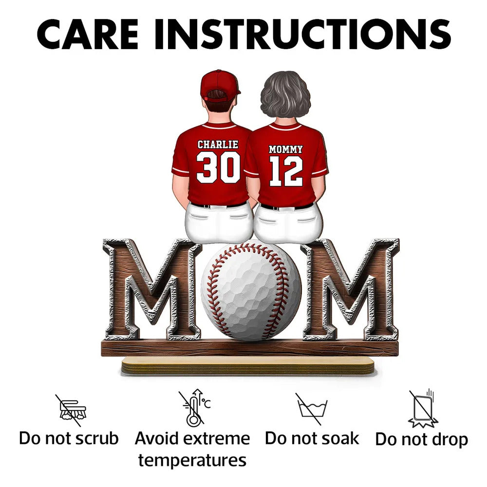 Baseball, Softball Mom And Kids Sitting On Text Personalized Standing Wooden Plaque, Mother's Day Gift