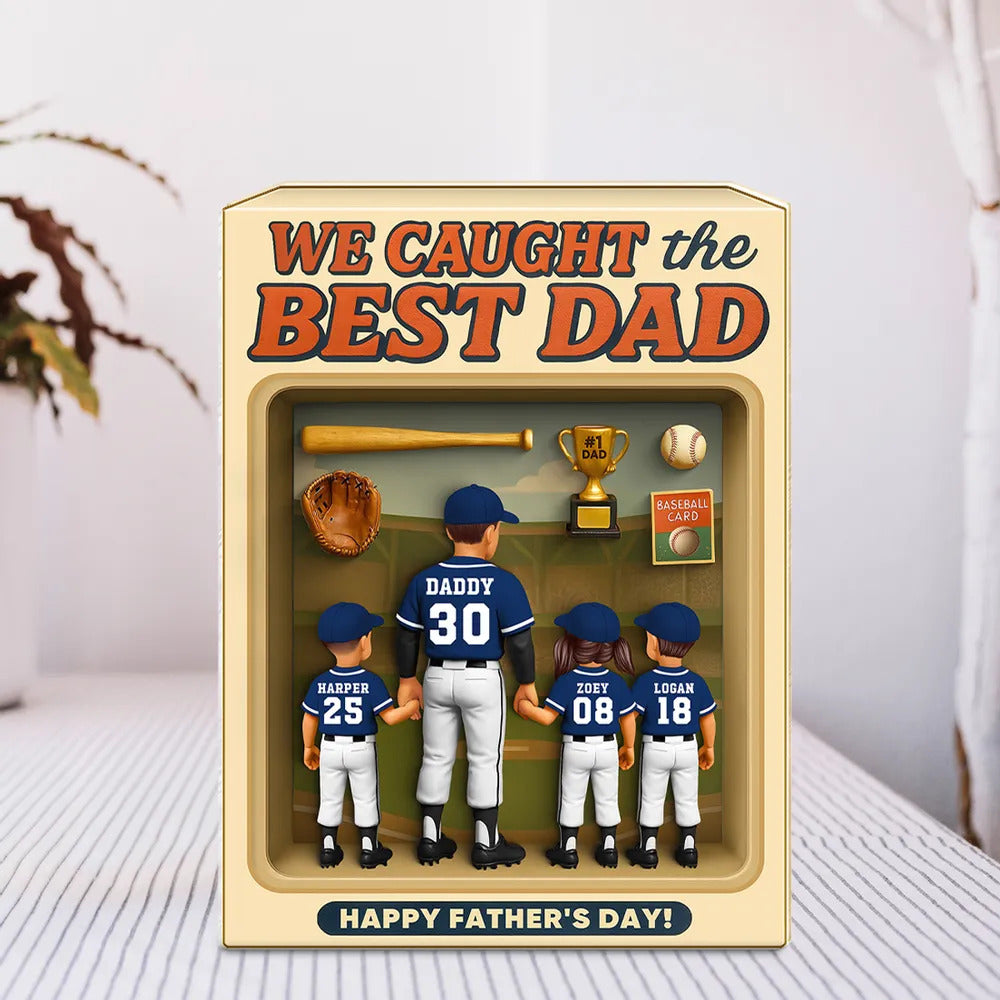 Baseball Dad And Kids, Custom Action Figure, Personalized Toy Box Acrylic Block, Father's Day gift