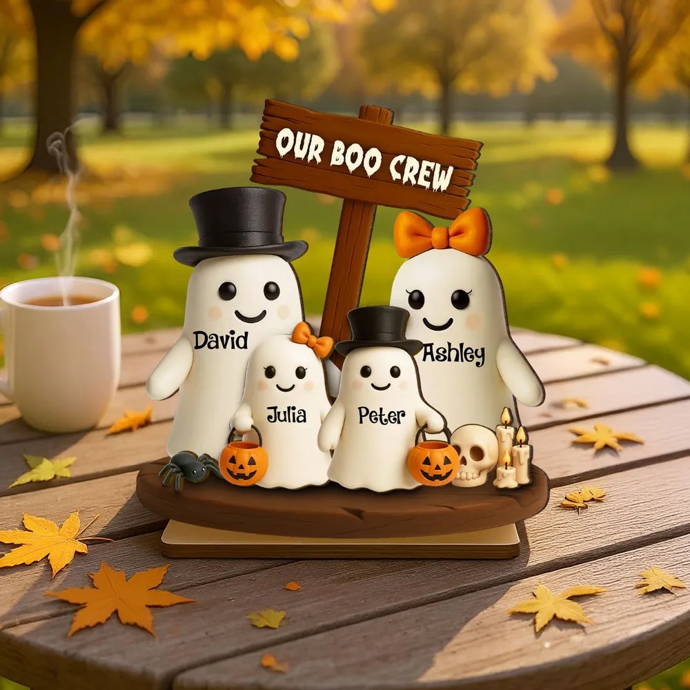 Our Boo Crew Halloween Family 3D Effect Personalized Standing Wooden Plaque