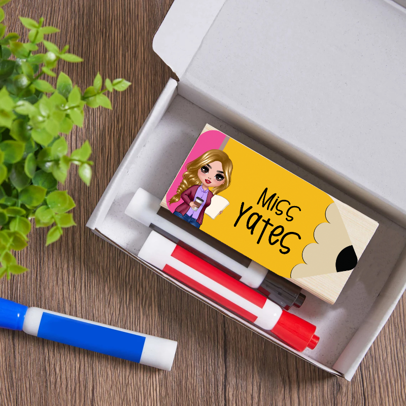 Personalized Doll Teacher Pencil Whiteboard Eraser, End Of The School Year Gift For Teachers, Teacher Appreciation Gift