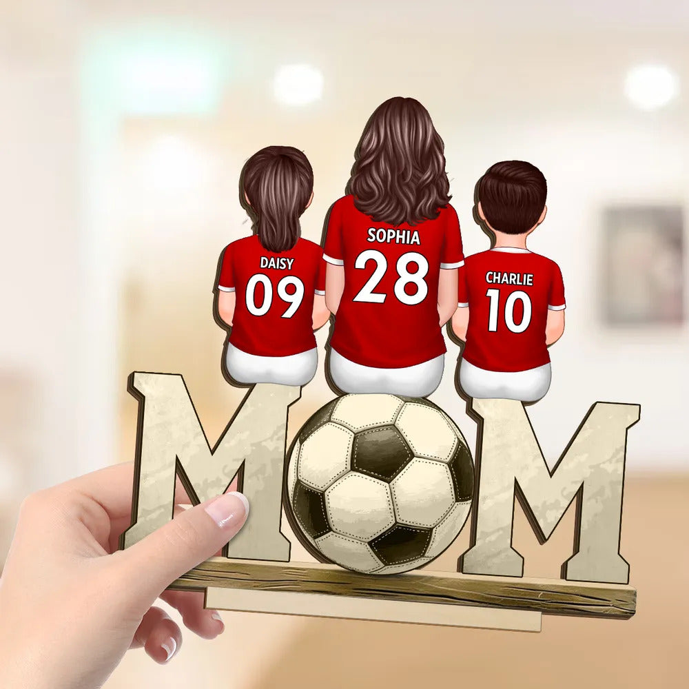 Soccer Mom And Kids Personalized Standing Wooden Plaque, Mother's Day gift