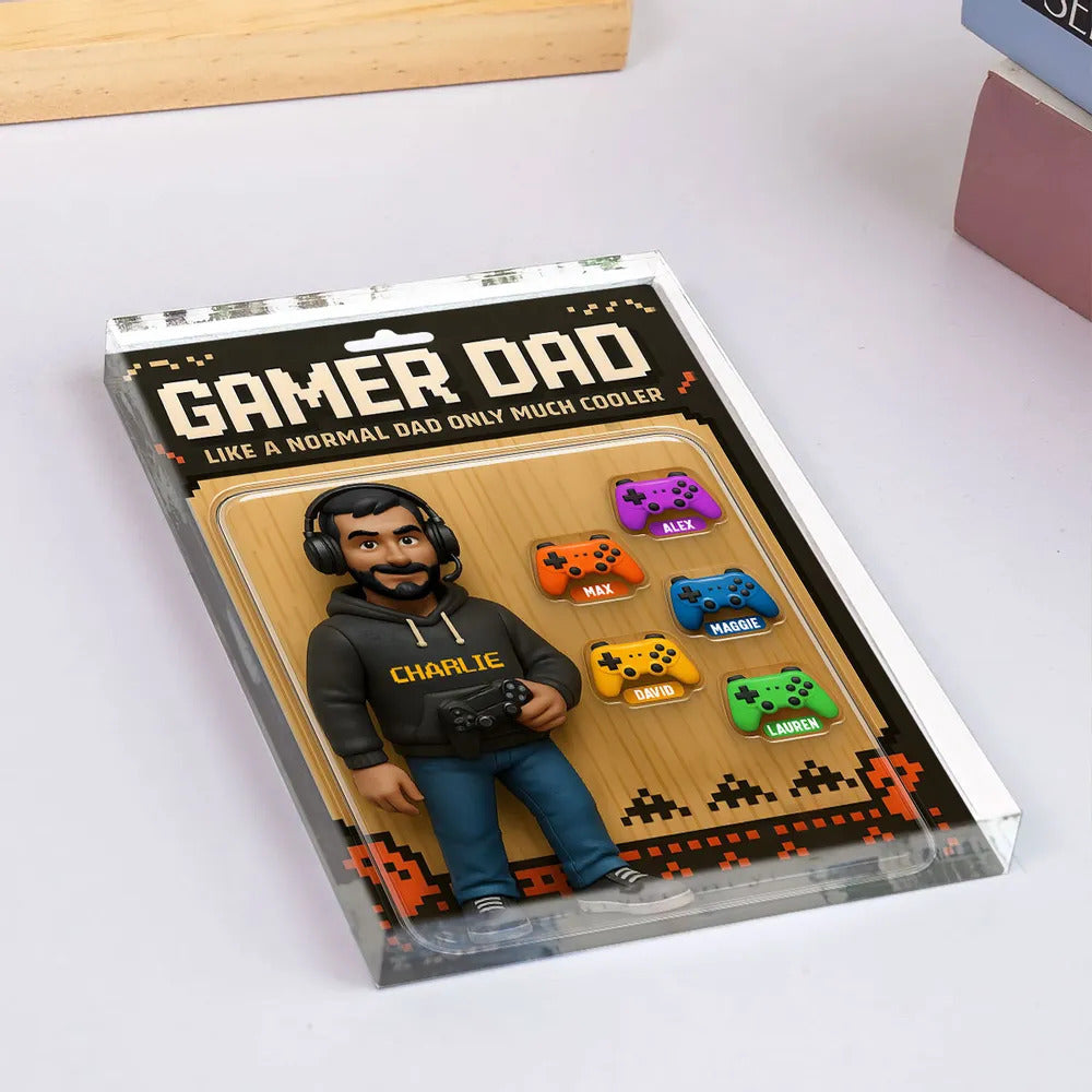Gamer Dad Cooler Custom Action Figure Personalized Acrylic Block Plaque, Father's Day gift for Gamer Dad