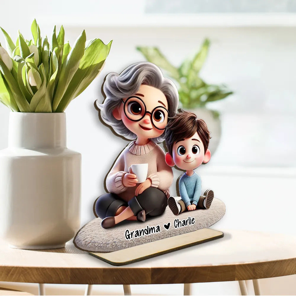 Happy Grandma & Grandkid 3D Personalized Standing Wooden Plaque, Perfect 2025 Mother's Day Gift For Mom, For Grandma
