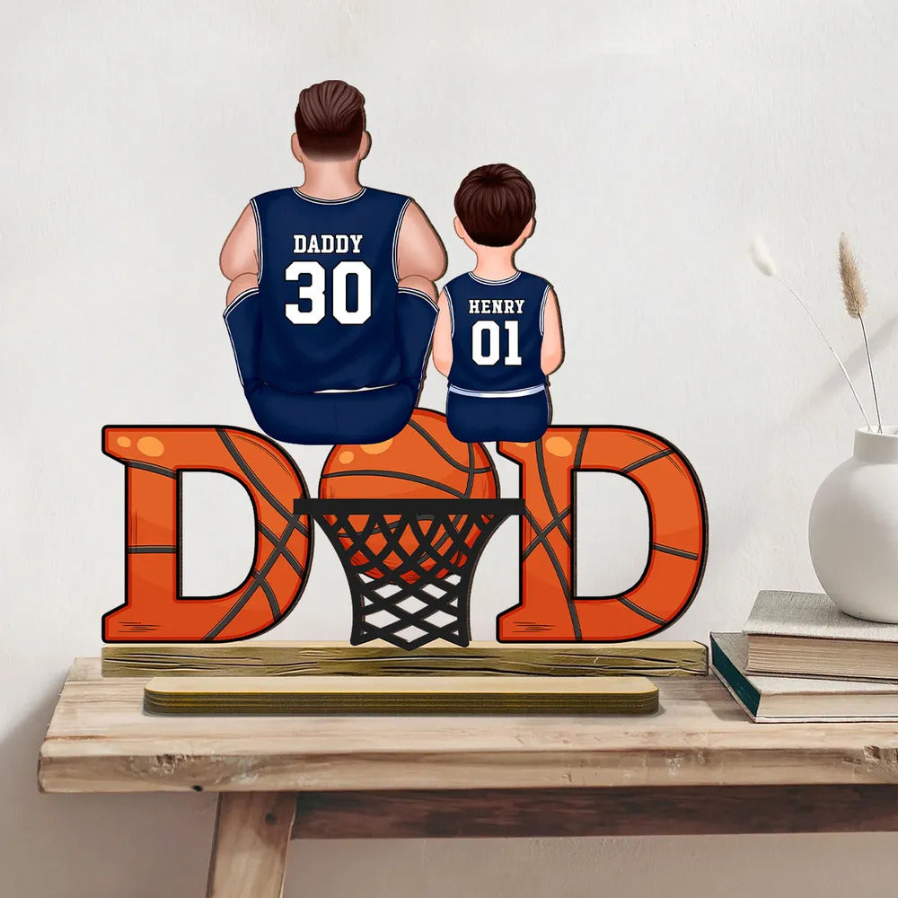 Basketball Dad & Kids Personalized Standing Wooden Plaque, Father’s Day, Gift for Dads