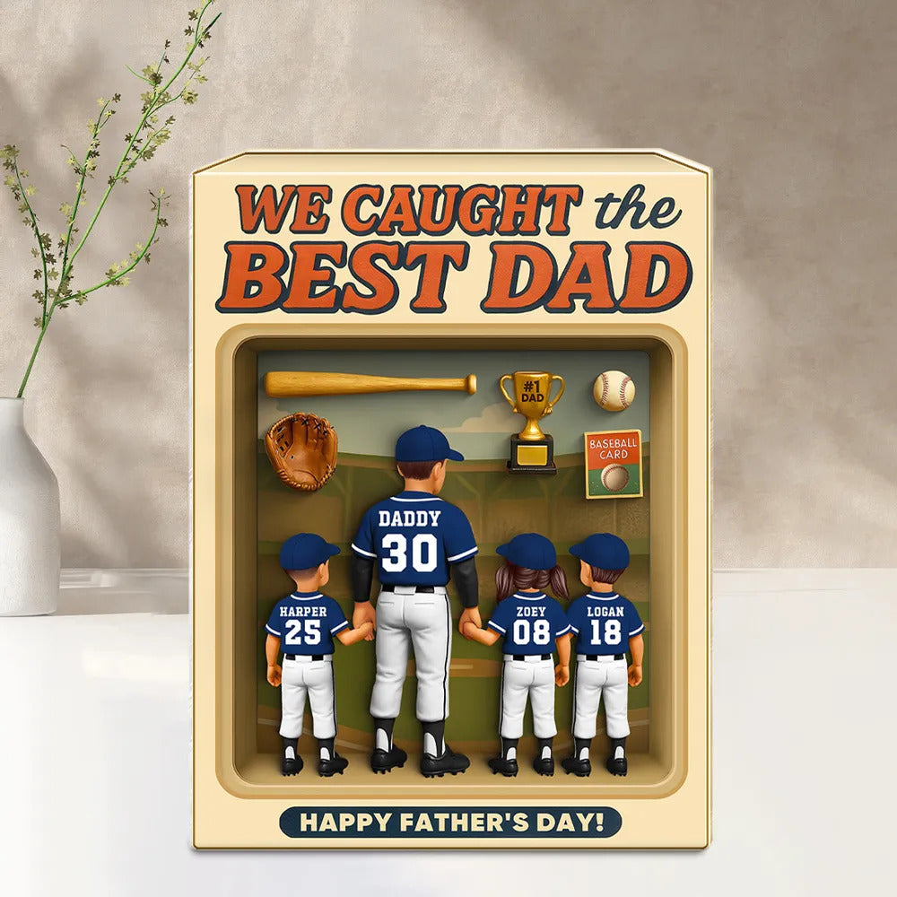 Baseball Dad And Kids, Custom Action Figure, Personalized Toy Box Acrylic Block, Father's Day gift