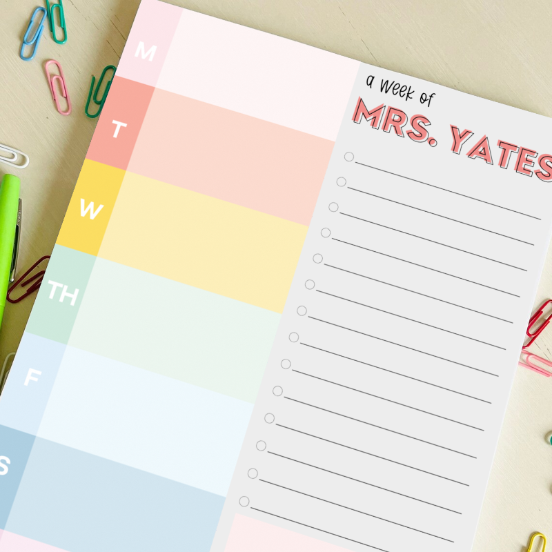 Personalized Teacher Colorful Scallop Weekly Planner Notepad , To-Do List Organizer, End Of School Year Gift For Teacher, Cute Teacher Appreciation Gift, Office Essential