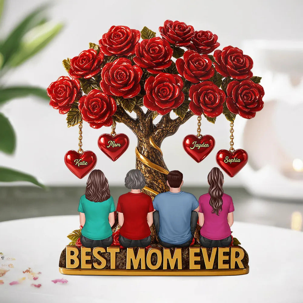 Mom & Children Under Beautiful Rose Tree Personalized Acrylic Block Plaque