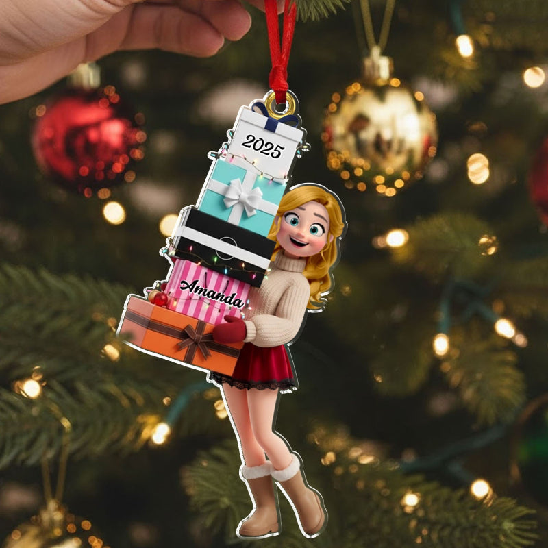 Personalized Shopping Fashion Teen Girl Acrylic Ornament, Christmas Gift For Teenager, Tree Decorations