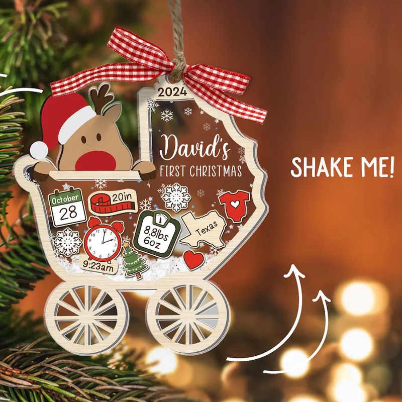 Personalized Reindeer Baby's First Christmas Ornament, Holiday Baby’s First Keepsake