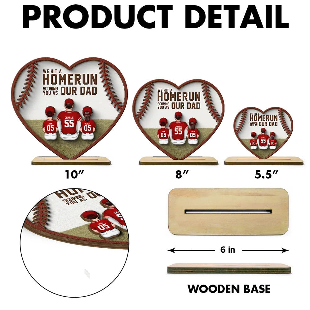We Hit A Home Run Scoring You As Our Dad, Baseball Softball Dad Personalized 2-Layered Wooden Plaque