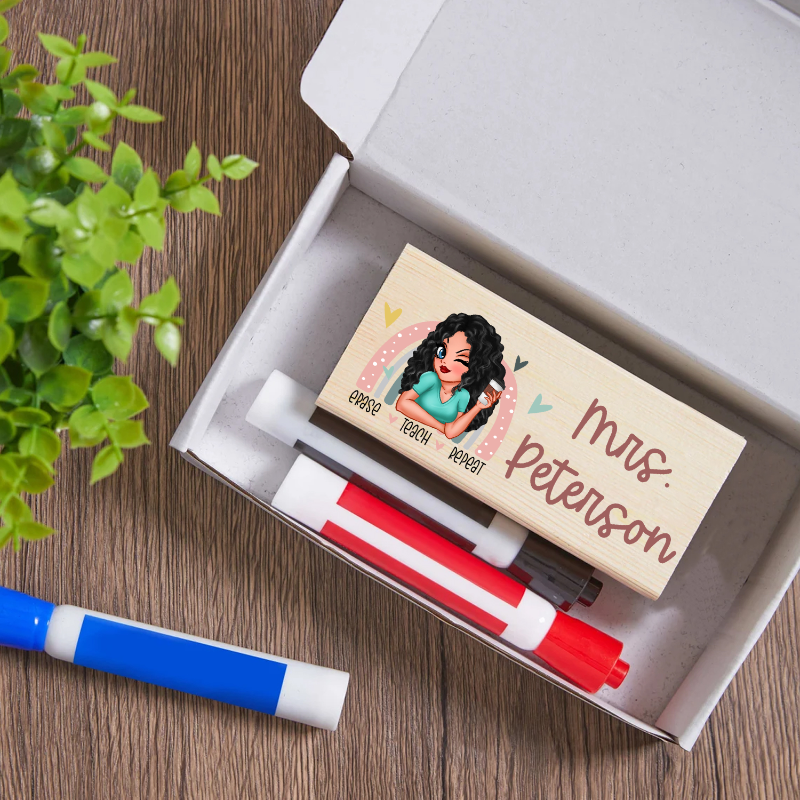 Personalized Erase, Teach, Repeat Whiteboard Eraser, End Of The School Year Gift For Teachers, Teacher Appreciation Gift