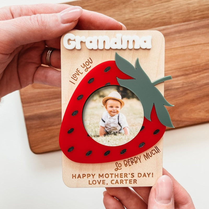 Personalized Strawberry Fridge Photo Magnet, Mother's Day Photo Gift