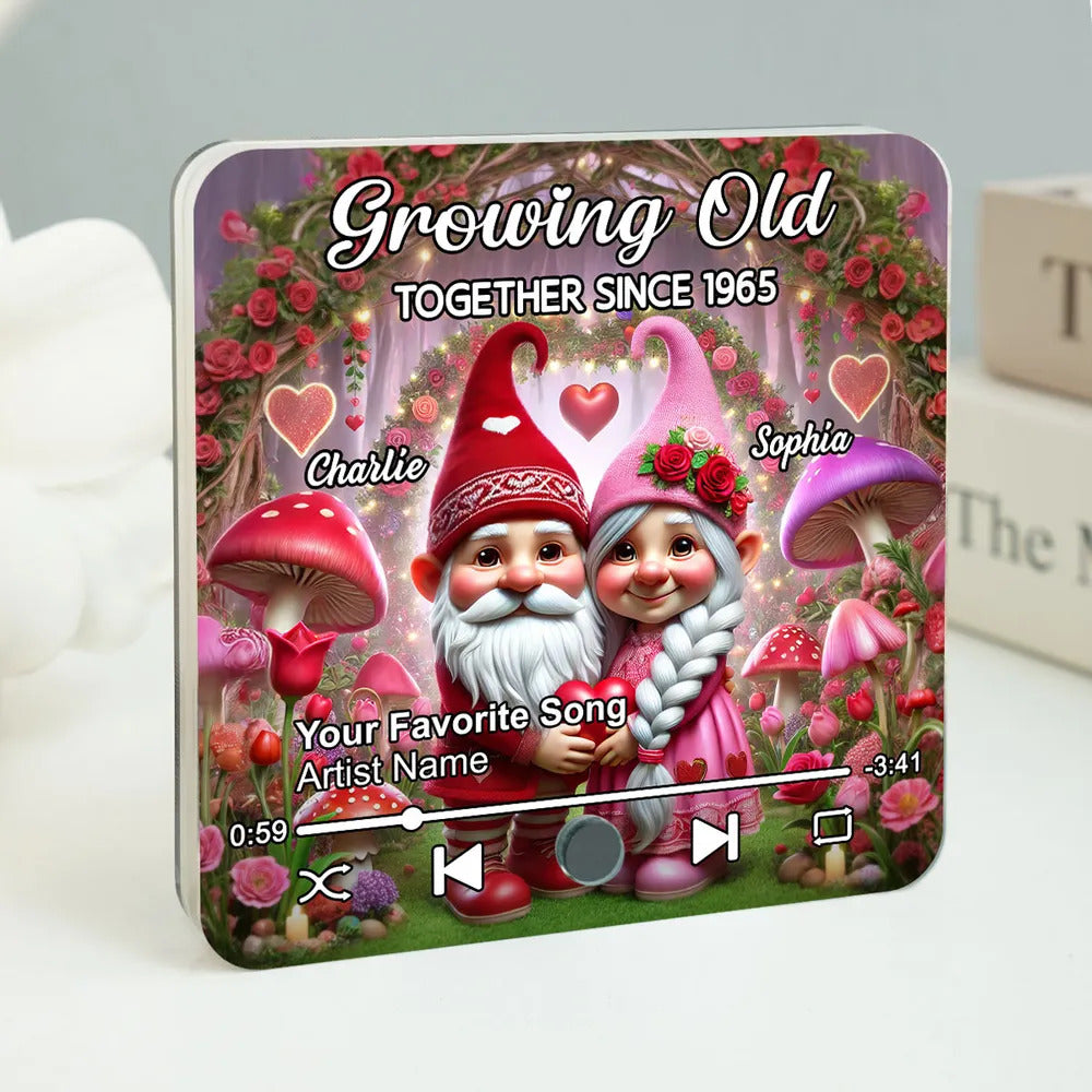 Gnome Couple Personalized Music Fridge Magnet, Heartfelt Valentine's Day Gift For Couple, For Him, For Her, Boyfriend, Girlfriend, Husband, Wife